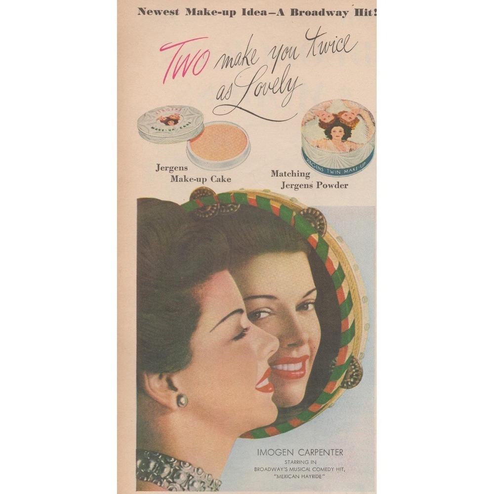 Vintage 1945 Jergens Twin Make Up Actress Imogen Carpenter Beauty Print Ad